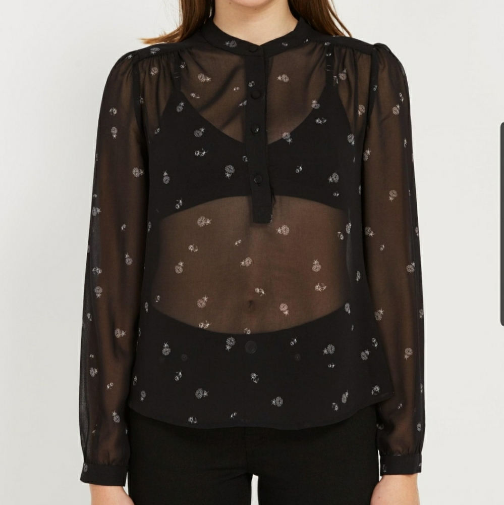 Frank and Oak Chiffon Flower Print Blouse Size M